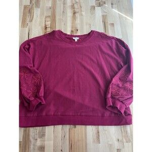 Cotton Bleu Women’s 100% Cotton Sweatshirt Eyelet Cutout Sleeve Magenta XL